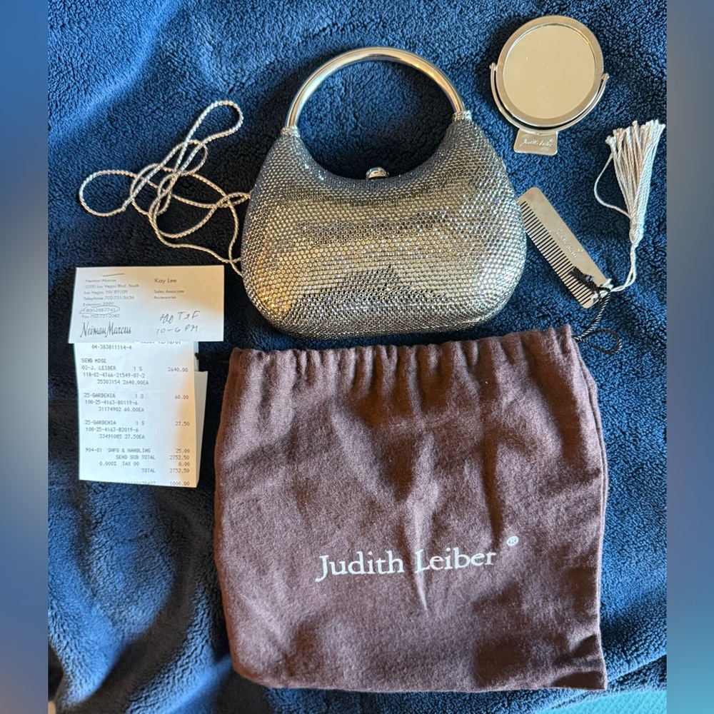 JUDITH LEIBER TOP HANDLE JEWELED SWAROVSKI CRYSTAL MINAUDIERE EVENING BAG